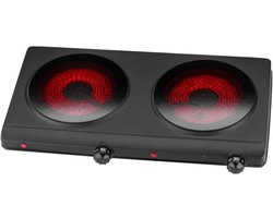 DYNA® Elektrische Kookplaat 2 Pits - Elektrische Fornuis - Elektrische Kookplaat Vrijstaand - 2 Kookzones - Kinderslot - ‎Zwart - ‎49cm x 29cm x 7 cm