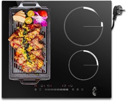 Inductiekookplaat - 4 Platen Met Stekker - Zelfvoorzienende Kookplaat - Inbouw 59 Cm - 3500 W - Combizone Voor Grill - Slider-Touch-Bediening - Zwart Keramisch Glasplaat - 220 V - 50 Hz - 16 A