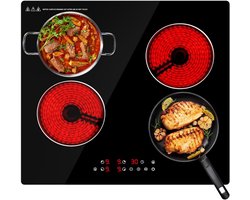 Inductiekookplaat 4-Zones – Inbouw - 6000W Met Stekker - 9 Standen & Boost - Touchbediening + Timer - Kinderbeveiliging - Geschikt Voor Alle Pannen