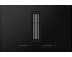 Inventum IKA8035 - Inbouw inductie kookplaat met afzuiging - 80 cm - 4 kookzones - 2x bridgefunctie - 1- of 2-fase - Randloos - Zwart