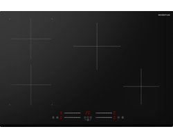 Inventum IKI7735 inbouw inductiekookplaat 77 cm - 1- of 2-fase - 4 kookzones - Bridgefunctie - Boost - Timer - Kinderslot - Facetrand voorzijde - Elektrische kookplaat 4 pits - Zwart