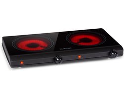 Klarstein Cookbuddy - Dubbele Kookplaat - 2400W - 2 Kookzones - 18Cm - Thermostaat-Draaiknop: 5 Standen - Glaskeramiek - Kleine Keuken Bij De Hand - Vrije Pannenkeuze - Energiezuinig Koken - Eenvoudige Reiniging - Mobiel En Precies - Zwart