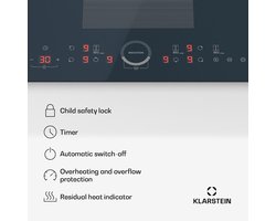 Klarstein Delicatessa 90 inductiekookplaat – 6-zone inbouwkookplaat, 10.500 W met flexzone en boosters, schuifregelaar, timer en kinderslot, zwart glaskeramisch design van 90 cm
