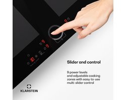 Klarstein inductiekookplaat 4 velden, inbouw inductiekookplaat met 4 kookvelden, 7000 watt inductie kookplaat, inductie kookplaat met touch bediening & timer, efficiënt elektrisch inductiefornuis - 52 cm - voor Keuken - Flexzone Kinderslot