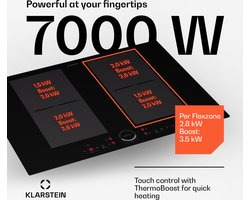Klarstein Inductiekookplaat - Glaskeramische Kookplaat - 7000W Inductiekookplaat Met 4 Platen - Inbouw Inductiekookplaat Met Tiptoetsbediening & Timer - Moderne Kookplaten Met Oververhittingsbeveiliging - Zwart
