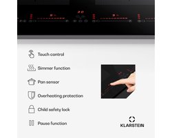 Klarstein Masterzone 90 Slim Flex inductiekookplaat inbouw - 4 Kookzones - 2 Flexzones - ThermoBoost Smart Flex technology - Max. 7200 Watt - Zwart