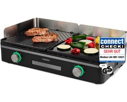 MEDION Tafelgrill met dual-zone-systeem (2400 W, 2 afneembare platen, individuele temperatuurregeling, LED-statusindicator, IPX4-bescherming), MD12027