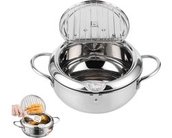 Mini Roestvrijstalen Frituurpan met Thermometer - Japanse Stijl - Inductiekookplaat Compatibel - Koken Keukengerei - Gasfornuis Inductiekookplaten - L-24cm
