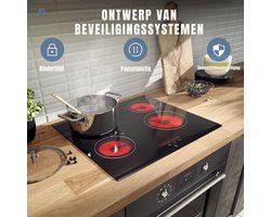 MMP® Elektrische Kookplaat 4 Pits - Elektrische Fornuis - Elektrische Kookplaat Vrijstaand - 4 Kookzones - Kinderslot - Zwart - 59cm x 52cm x 5cm