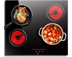 RVV® Elektrische Kookplaat 4 Pits - Elektrische Fornuis - Elektrische Kookplaat Vrijstaand - 4 Kookzones - Kinderslot - Zwart - 59cm x 52cm x 5cm