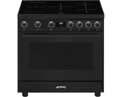 Smeg C91IEA9, Vrijstaand fornuis, Zwart, Draaiknop, Touch, 1,5 m, Inductiekookplaat zones, 5 zone(s)