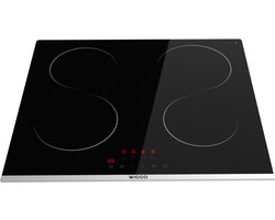 Wiggo WH-E624G(B) - Inbouw Inductiekookplaat - 60 cm - 4 kookzones - Touch bediening - 2 Fasen Geen stekker - 5 jaar garantie - Zwart