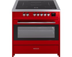 Wiggo WIO-E921A(RX) – Inductie Fornuis – 90 cm – 2 fasen (7.6 kW) – Oven 121L – 50-250°C – Metaal – Rood