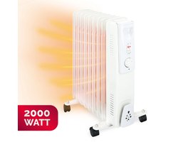 alpina Olieradiator 2000W – Elektrische Radiator met Instelbare Thermostaat – Oliegevulde Radiator met Koord Opbergruimte, Instelbare Temperatuur en Oververhittingsbeveiliging