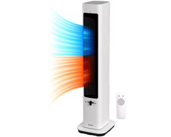 Auronic Elektrische Kachel - 2200W Heater - Verwarming en Verkoeling 2-in-1 - Keramische Kachel - Tot 40m2 - Roterend - Toren Kachel - Ventilator - Met Afstandsbediening - Wit