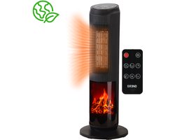 BREND BR-2222 Elektrische Kachel met Sfeerhaard en Thermostaat 18-45 °C – Keramische Ventilatorkachel – Verwarming met Swingfunctie – Timer – Zwart