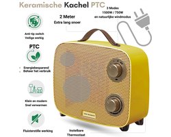 Eco Warmte® Elektrische Kachel Premium - Elektrische Verwarming voor Binnen - Ventilatorkachel - Keramische Kachel - Luxe Heater - 2 Standen met Thermostaat - 750/1500 Watt - LED Indicatie - Geel