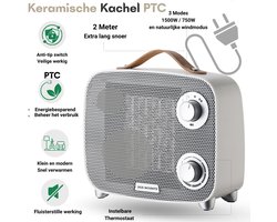 Eco Warmte® - Elektrische Kachel Premium - Elektrische Verwarming voor Binnen - Ventilatorkachel - Keramische Kachel - Luxe Heater - 2 Standen met Thermostaat - 750/1500 Watt - LED Indicatie - Wit