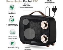 Eco Warmte® Premium Elektrische Kachel - Elektrische Verwarming voor Binnen - Ventilatorkachel - Keramische Kachel - Luxe Heater - 3 Standen met Thermostaat - 750/1500 Watt - LED Indicatie - Zwart