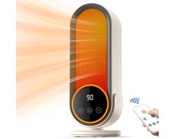 Elektrische kachel-electrische kachel-verwarming-Energiezuinige draagbare verwarming met instelbare thermostaat - 1200W snelverwarmende keramische technologie - Afstandsbediening - Ideaal voor thuis- en kantoorgebruik - Wit - 11,8x11,8x32CM