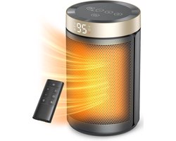 Elektrische kachel - Ventilatorkachel – 1500W Stille Draagbare Keramische Verwarming met Thermostaat, 3 Modi en 12-uurs Timer, Oververhittingsbeveiliging – Geschikt voor Slaapkamer, Goudkleurig