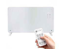 Emerio Glazen Radiator - 25m² - 2000W - 2 Temperatuur Instellingen - Timer - Afstandsbediening - IP24 - Omvalbeveiliging - Hangend of staand - Digitaal Display - Open raam detectie - GR-133080.1 Wit