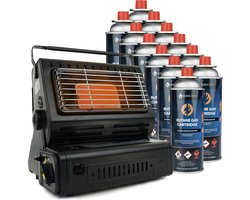 Eurocatch Gaskachel & Kooktoestel in 1 - Incl. 12 Butaan Gasbussen - Heater - Kachel - Terrasverwarmer - Camping gaskachel - Gas Heater - Verstelbaar - Draagbaar