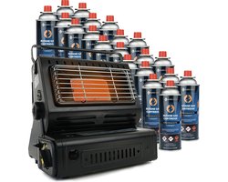 Eurocatch Gaskachel & Kooktoestel in 1 - Incl. 20 Butaan Gasbussen - Heater - Kachel - Terrasverwarmer - Camping gaskachel - Gas Heater - Verstelbaar - Draagbaar