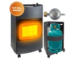 Gaskachel – 4200W – Met Wieltjes – Voor Ruimtes tot 60 m² – Inclusief Gasslang & Gasdrukregelaar – Veiligheidsbeveiliging – Zwart