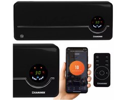 Kaminer Airo luchtgordijnkachel zwart 2000W – keramische wandkachel met WiFi en afstandsbediening