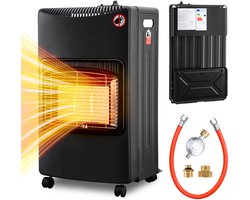 Mobiele Gaskachel – 3 Warmteniveaus 4200W Gas Heater - met Wieltjes - tot 82 m² - Inclusief Gasdrukregelaar en Gasslang - ijzerhoudend - ijzerhoudend