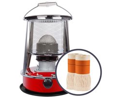 Perel Mobiele petroleumkachel 2600W met lont/wiek + 2 reserve, draagbare oliekachel voor buiten camping tent, 4.6L tank, 18 uur brandtijd, zuinige kerosine bijverwarming zonder stroom, noodkachel