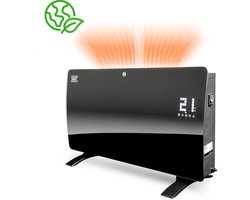 QLT Curved Verwarmingspaneel van Glas – Elektrische Kachel met App Bediening –Badkamer Verwarming met Thermostaat en Antivries – 2000 Watt - Zwart