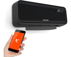 Slimme Elektrische Hangende Verwarming - Wandkachel 1000/2000W – Wifi & Tuya Smart App – Energiezuinige Verwarming met Thermostaat & Ventilator – Verwarmt tot 30 m² – Zwarte Wandverwarming met Bevestiging en Afstandsbediening