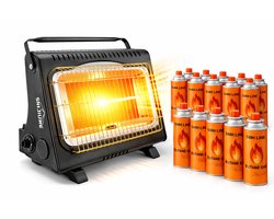 SMH LINE® Gaskachel - 2in1 - Incl. 12 Gasflessen - Heater - XL - 1,7 kW - Terrasverwarmer - Camping gaskachel