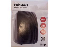 Tristar| Ventilatorkachel |3 Warmte standen | Zwarte Ventilatorkachel - Warmte standen 1000/2000 Watt |incl. omvalbeveiliging & oververhitting beveiliging, voor ruimtes tot 20m² | Zwart