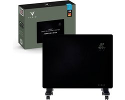 Varin® Smart Design Elektrische kachel - 1500 Watt - 65x55cm - Zwart glas - IP24 - Met thermostaat - Wandmontage of verrijdbaar - Elektrische verwarming badkamer - Convectorkachel electrisch - Electrische kachels voor binnen - Elektrisch - Tuya Wifi