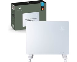 Varin® Smart Design Elektrische kachel - 1500W - 65x55cm - Helder wit glas - IP24 - Met thermostaat - Wandmontage of verrijdbaar - Elektrische verwarming badkamer - Convectorkachel electrisch - Electrische kachels voor binnen - Elektrisch - Tuya Wifi