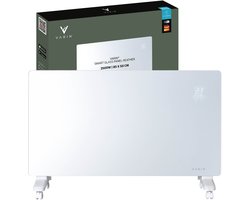 Varin® Smart Design Elektrische kachel - 2500 Watt - 85x55cm - Helder wit glas - IP24 - Met thermostaat - Wandmontage of verrijd - Elektrische verwarming badkamer - Convectorkachel electrisch - Electrische kachels voor binnen - Elektrisch - Tuya Wifi