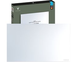 Varin® Smart Design Infrarood verwarmingspaneel - 600W - 100x60cm - Helder wit glas - IP24 - Met thermostaat - Wandmontage of verrijdbaar - Elektrische verwarming - Infrarood paneel verplaatsbaar - Kachel - Heater bureau - Terrasverwarmer - Tuya Wifi