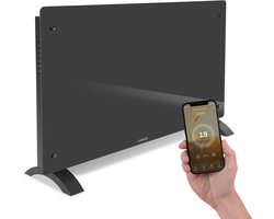 VONROC Luxe elektrische kachel - Convectorkachel met glazen paneel – 1250W/2500W- Verwarmt ruimtes tot 30m2 - Bediening zowel met app (via Wifi) als handmatig – Instelbare thermostaat en timer - Grijs