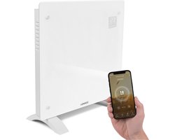 VONROC Luxe elektrische kachel - Convectorkachel met glazen paneel – 500W/1000W - Verwarmt ruimtes tot 12m2 - Bediening zowel met app (via Wifi) als handmatig – Instelbare thermostaat en timer - Wit