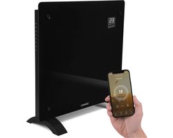 VONROC Luxe elektrische kachel - Convectorkachel met glazen paneel – 500W/1000W - Verwarmt ruimtes tot 12m2 - Bediening zowel met app (via Wifi) als handmatig – Instelbare thermostaat en timer - Zwart