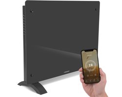 VONROC Luxe elektrische kachel - Convectorkachel met glazen paneel – 750W/1500W - Verwarmt ruimtes tot 18m2 - Bediening zowel met app (via Wifi) als handmatig – Instelbare thermostaat en timer - Grijs
