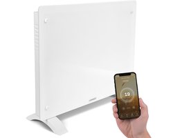 VONROC Luxe elektrische kachel - Convectorkachel met glazen paneel – 750W/1500W - Verwarmt ruimtes tot 18m2 - Bediening zowel met app (via Wifi) als handmatig – Instelbare thermostaat en timer - Wit