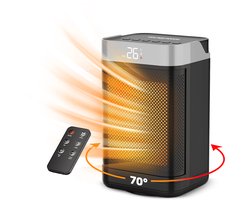 Vulpes Goods® Tech - Elektrische Kachel met Afstandsbediening - Ventilatorkachel - Keramische Kachel - 4 Standen - 1500W - Roterend, Timer & Thermostaat - Heater - Elektrische Verwarming voor Binnen - Zwart