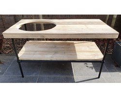 Buitenkeuken Kamado | 140x70cm | Gat 58cm | Zwart Staal en Hout | BBQ Tafel | Barbecue | Big Green Egg