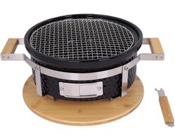 Hibachi Tafel Grill – Ronde Shichirin Tafel BBQ – Japanse Yakitori Grill – Keramisch – Geschikt voor Houtskool – Voor 1 tot 8 personen – ø 30 cm - Zwart