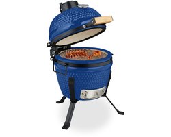Kamado barbecue - Ø 26 cm - keramisch - met thermometer - deksel - blauw