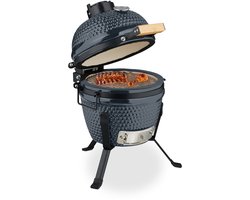 Kamado barbecue - Ø 26 cm - keramisch - met thermometer - deksel - grijs